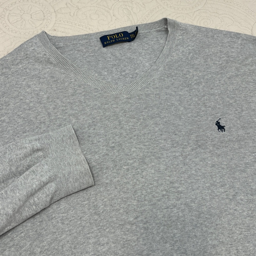 Polo Ralph Lauren Mens XXL Gray V-Neck Pima Cotton Long Sleeve Sweater Heather